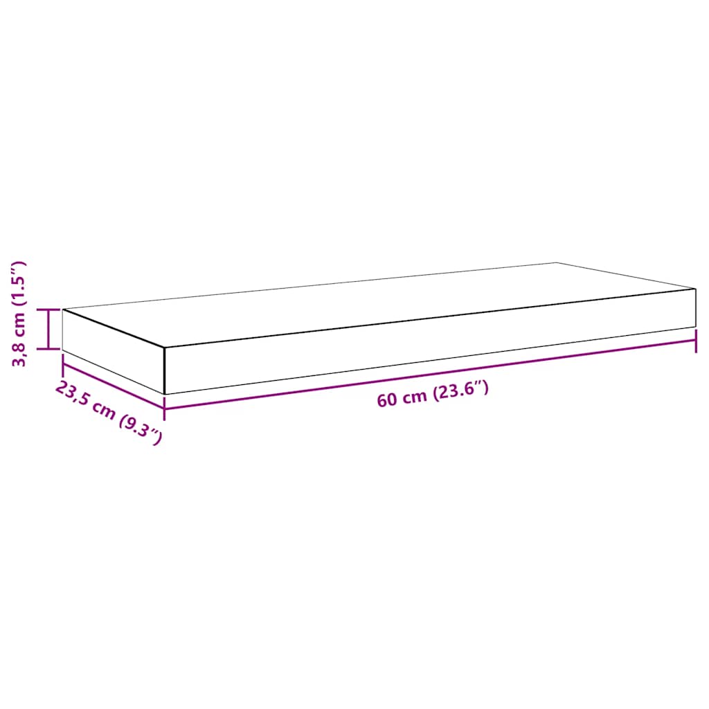 Floating Shelf High Gloss Grey 60 x 23.5 x 3.8 cm MDF
