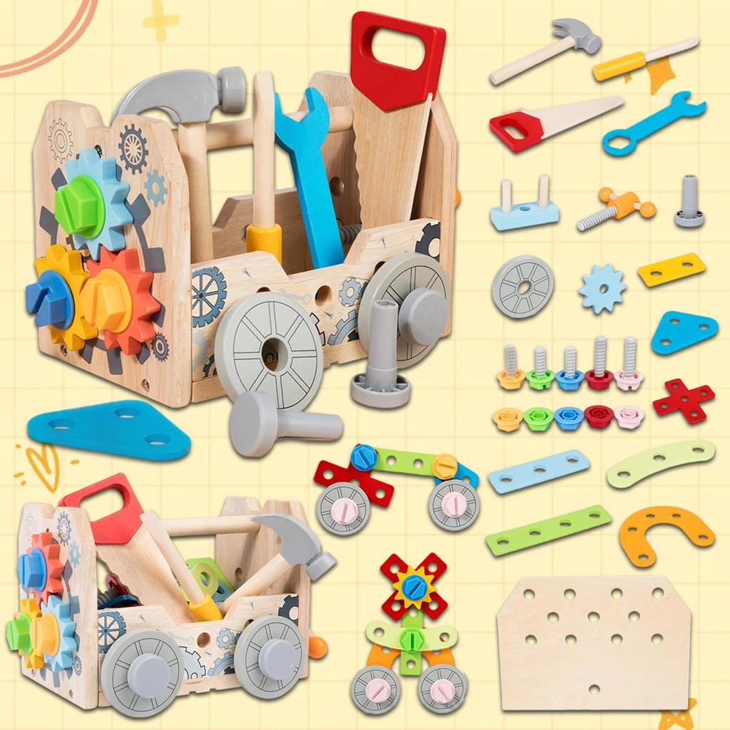 VIXA Building Montessori Wooden Building Toy for Boys and Educational Toy for 6 Years Birthday Elementary School Christmas Gift 4-in-1 Toy, Girls, 3,