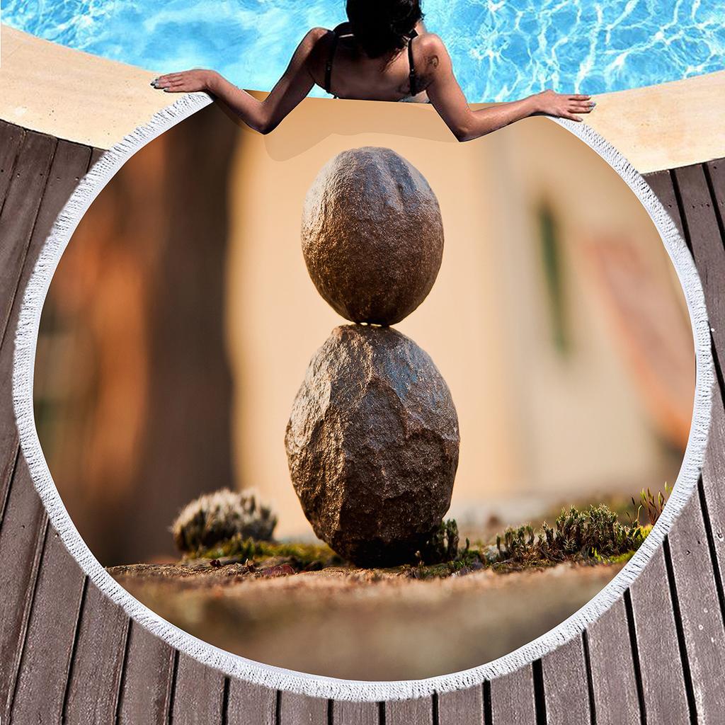 Various Stone Print Round Beach Towel,Microfiber Sand-proof Beach Blankets,Absorbent Quick-dry Pool Towels,Portable Picnic Mats