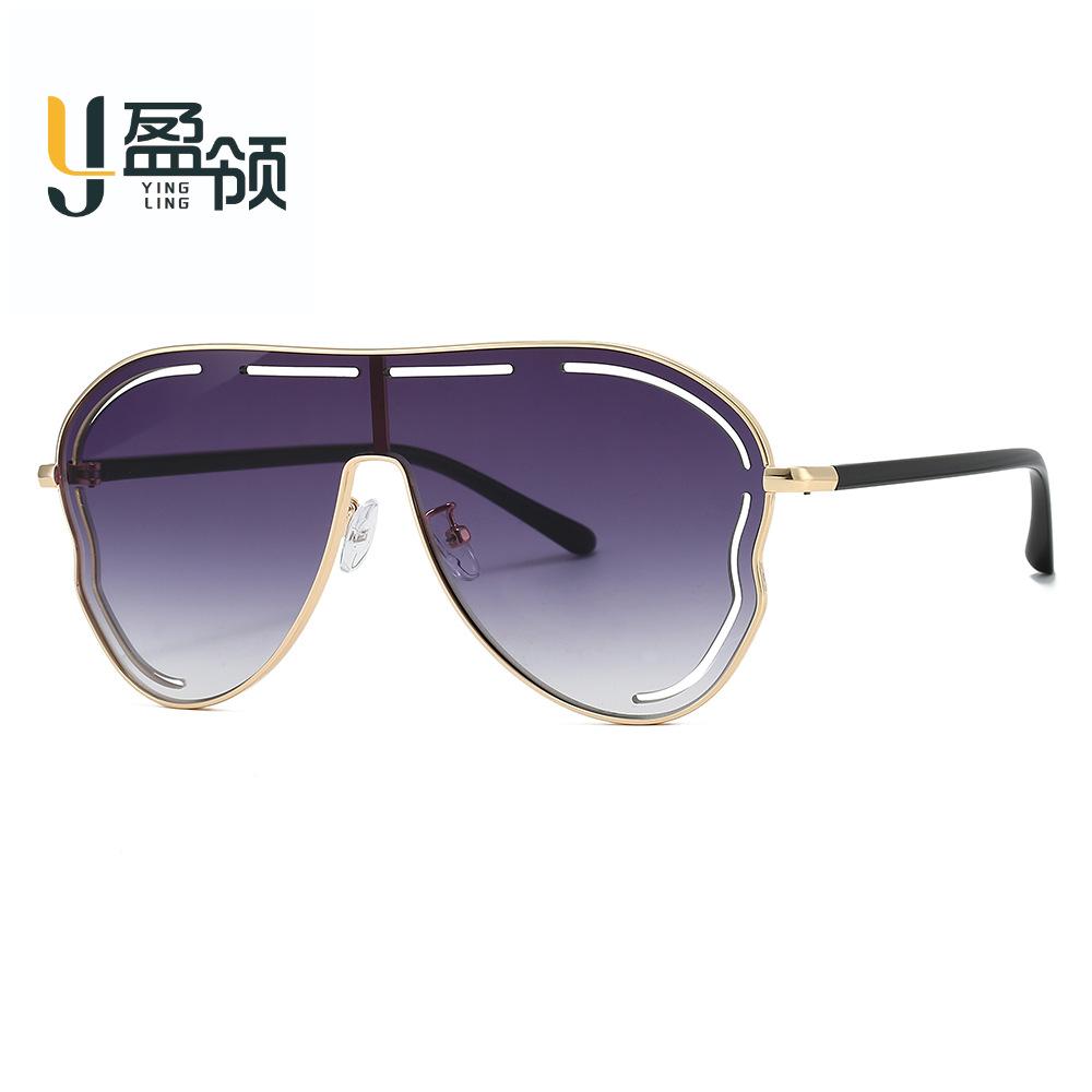 Funny oversized hollow sunglasses women high quality beach sunscreen glasses metal Internet celebrity sunglasses