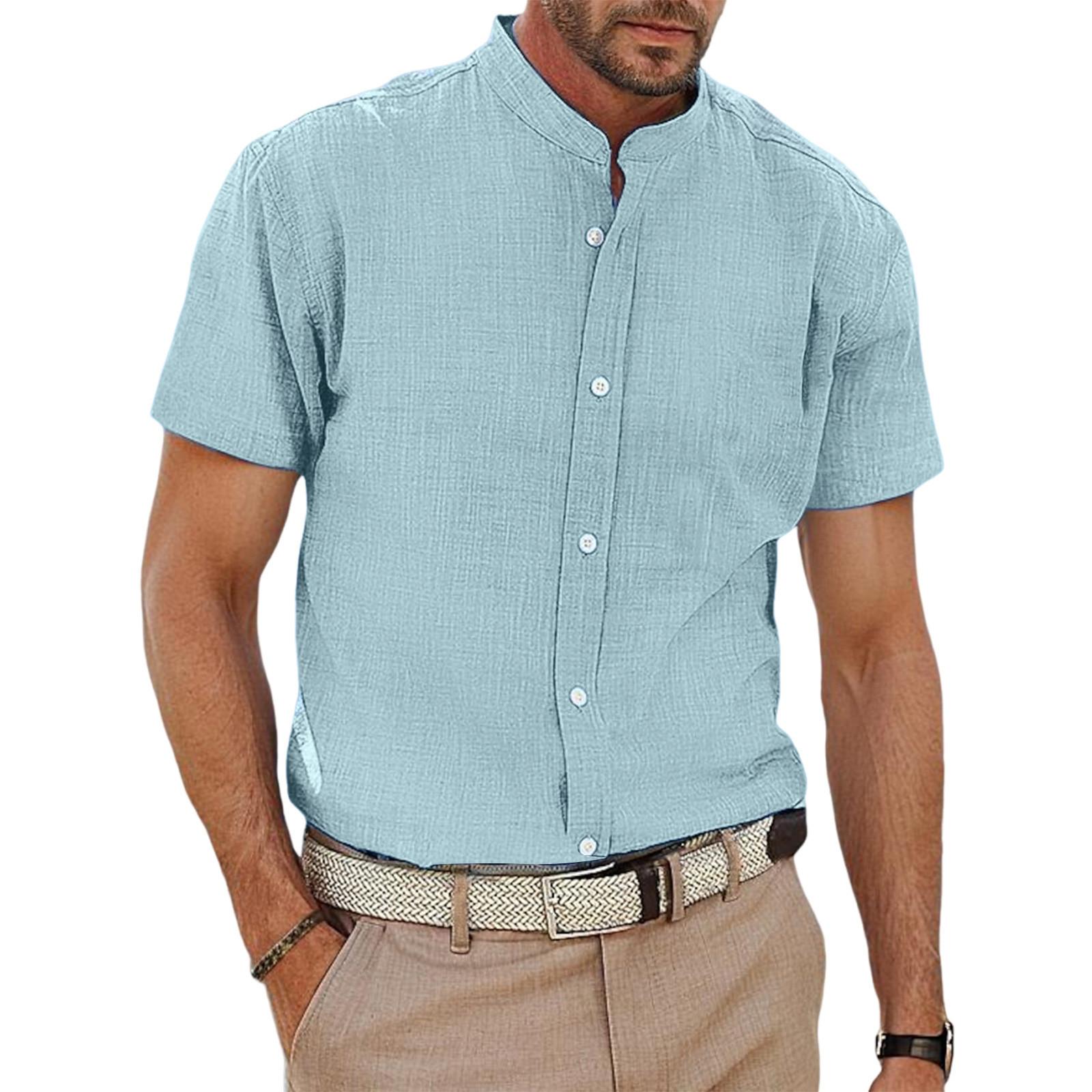 

Дизайнерские весенне-летние мужские повседневные хлопковые льняные рубашки с коротким рукавом, свободные рубашки M