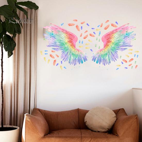 Wall Sticker Vibrant Color Angel Wings Wall Art Decal Creative Removable Sticker for Home Decoration