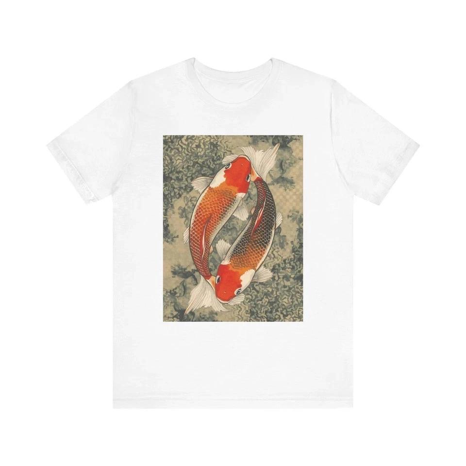 Beautiful Japanese Pattern Koi karp Fish T-Shirt L