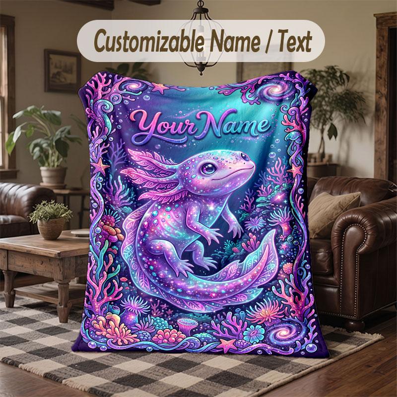 Mermaid Theme Throw Blanket Custom Name Text Personalized Blanket Soft Cozy Blanket for Home Sofa Bed