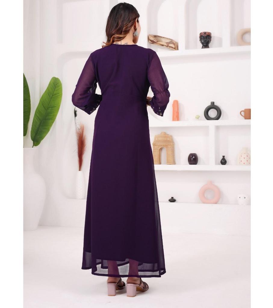 Women Designer Georgette V-Neck Gown Kurta Indian Bollywood Anarkali Top Tunic Kurti