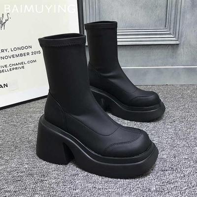 Winter Platform Chunky Fashion Women Ankle Boots Designer Leather High Heels Shoes 2025 Trend Goth Pumps Motorcycle Botas Mujer