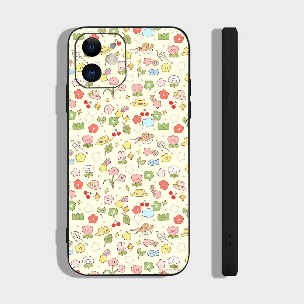 Cute Pattern For IPhone 17 Air 16 15 14 13 12 11 Pro Black Soft Cover Phone Case