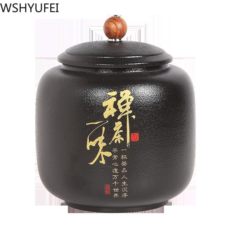 WSHYUFEI cutie de ceai din ceramică neagră borcan din porțelan chinezesc din ceramică borcan portabil etanș pentru depozitare cutii de ceai, bomboane, rezervor de condimente