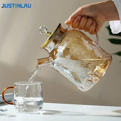 JUSTINLAU Tetera de Vidrio de 1/1.8L con Tapa y Filtro Tetera de Champán Resistente al Frío y al Calor Cafetera Para Té de Frutas en Flor