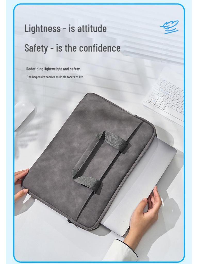 13"–16" Light Grey PU Sheepskin Laptop Bag: Delicate Touch, Splash-Proof, Shockproof.