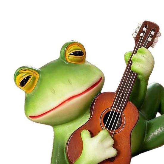 Yousheng Guitar Player Frog Statue Resin Lying Frog Ornament Garden Frog Figurine for Plant Pot Outdoor Indoor Shelf Desk