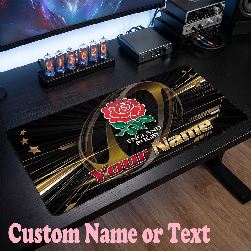 England Rugby Customized Name Text Mouse Pad, Large Desk Mouse Mat Personalized Home Office Present