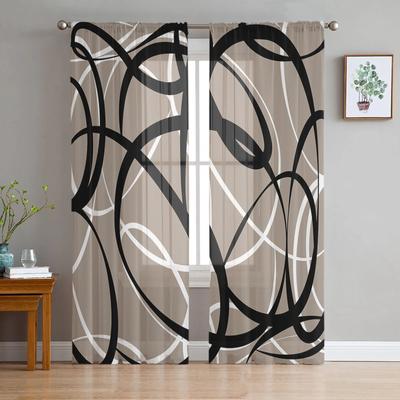 Geometrische Kurve schwarz und weiß Textur transparente Vorhänge für Wohnzimmer Schlafzimmer Tüll Vorhang für Küche Voile Blind Vorhang