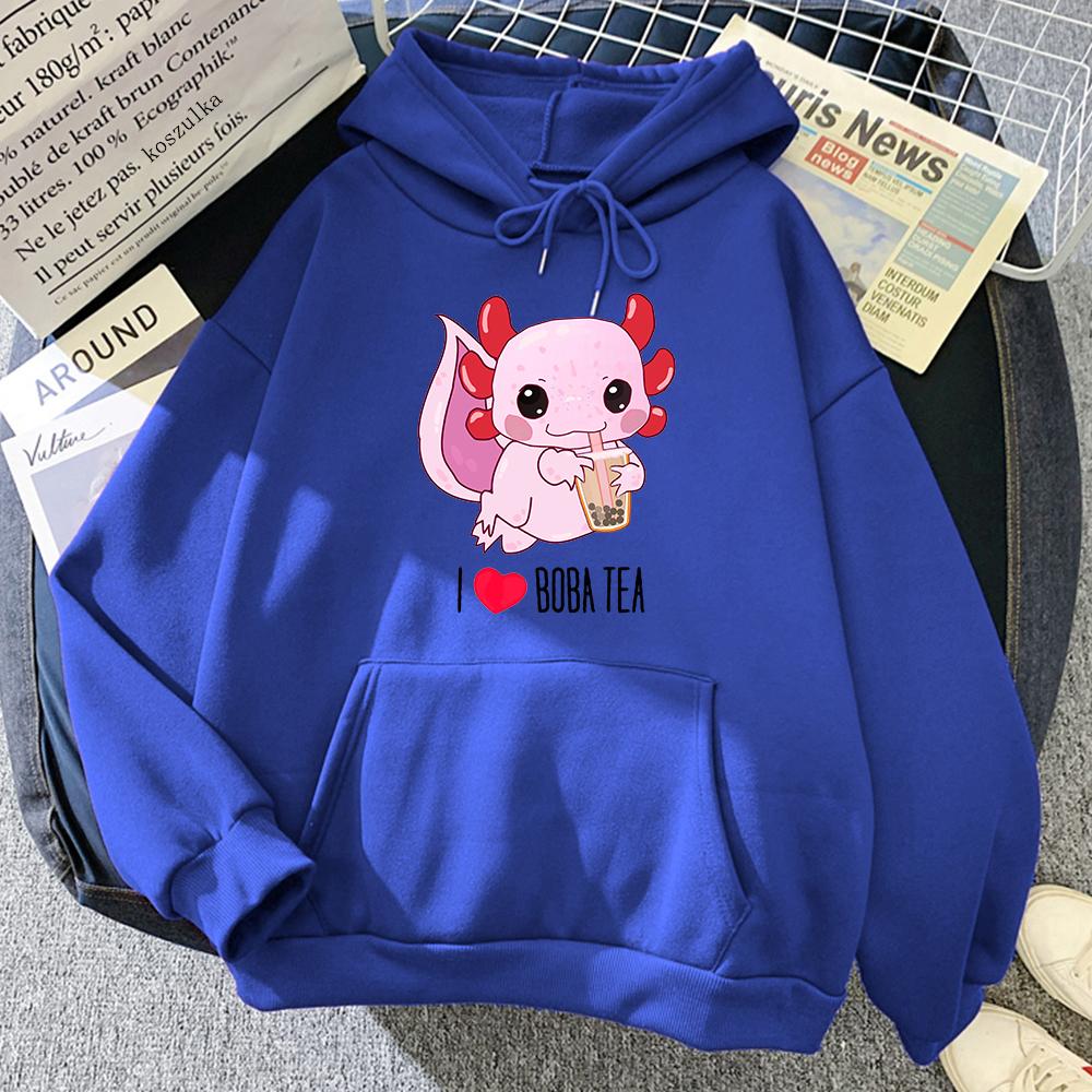 Axolotl Boba Piima Tee Pusad Korea stiilis Naiste riided Kawaii dressipluus Vintage Cartoon Graafiline kapuuts Harajuku Sudaderas