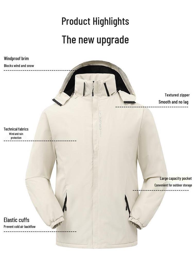 Men's Trendy Fleece-Lined Outdoor Mountaineering Jacket - Waterproof, Windproof, Plus Size Winter Coat for Couples