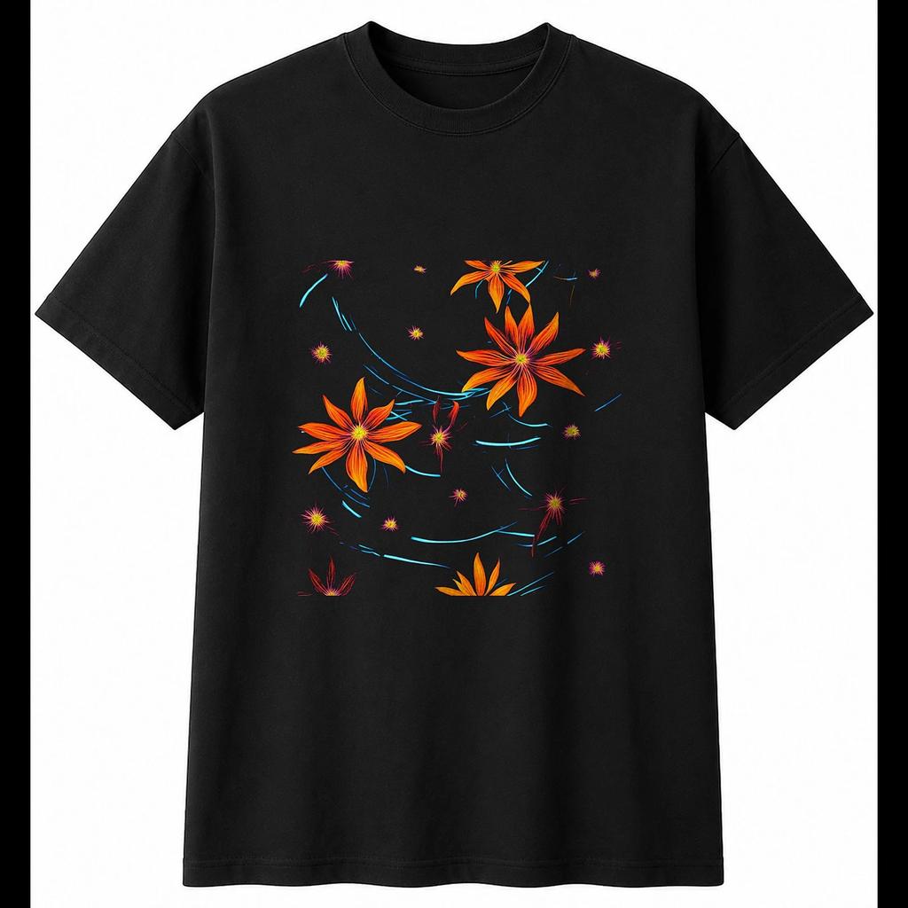 Clematis Psychedelic Nature Mens T-Shirt Black 100% Cotton Botanical Printed