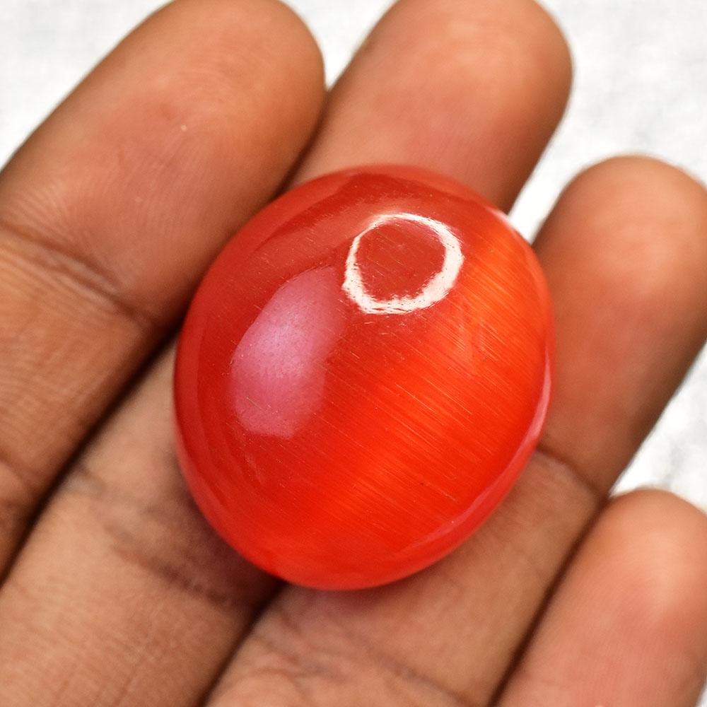 Natural ORANGE Cat's Eye Sri Lankan 94 Ct Cabochon Cut CERTIFIED Loose Gemstone