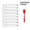 8 PCS Chicken Wing Grill Rails + Red Silicone Brush – Stainless Steel Clamping Set for Even Cooking, Outdoor Barbecue & Picnic
