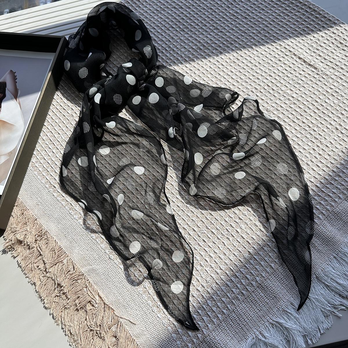 Black and white polka dot silk georgette silk scarf women s spring 100% mulberry silk yarn versatile neck tie hair scarf 180*26cm