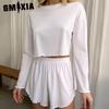 GMXIA Long Sleeve Shorts Autumn and Winter O-Neck Pajamas Two Piece Women's Home