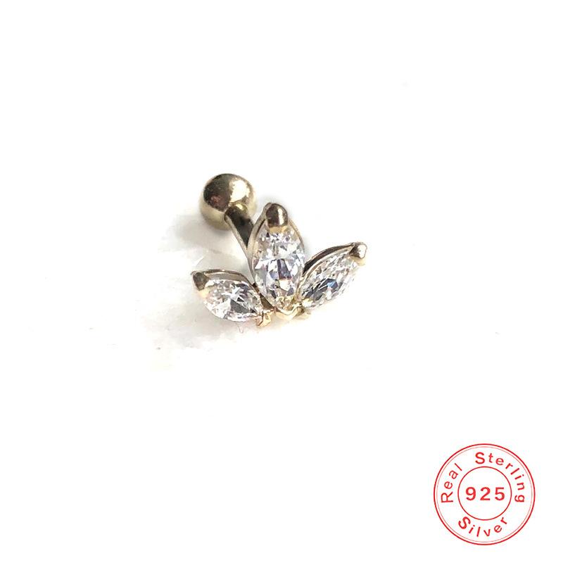 S925 Sterling Silver Piercing Ear Bone Stud Ear Nail Small Gold Ball Threaded Ear Stud Zircon Body Earrings Earrings