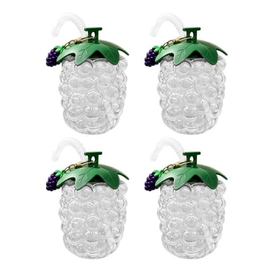 Wasserbecher mit Strohhalm, Traubenform, Kunststoff-Trinkbecher mit großem Fassungsvermögen, Transparente Wasserflasche für Outdoor-Sport, Büro, Studium