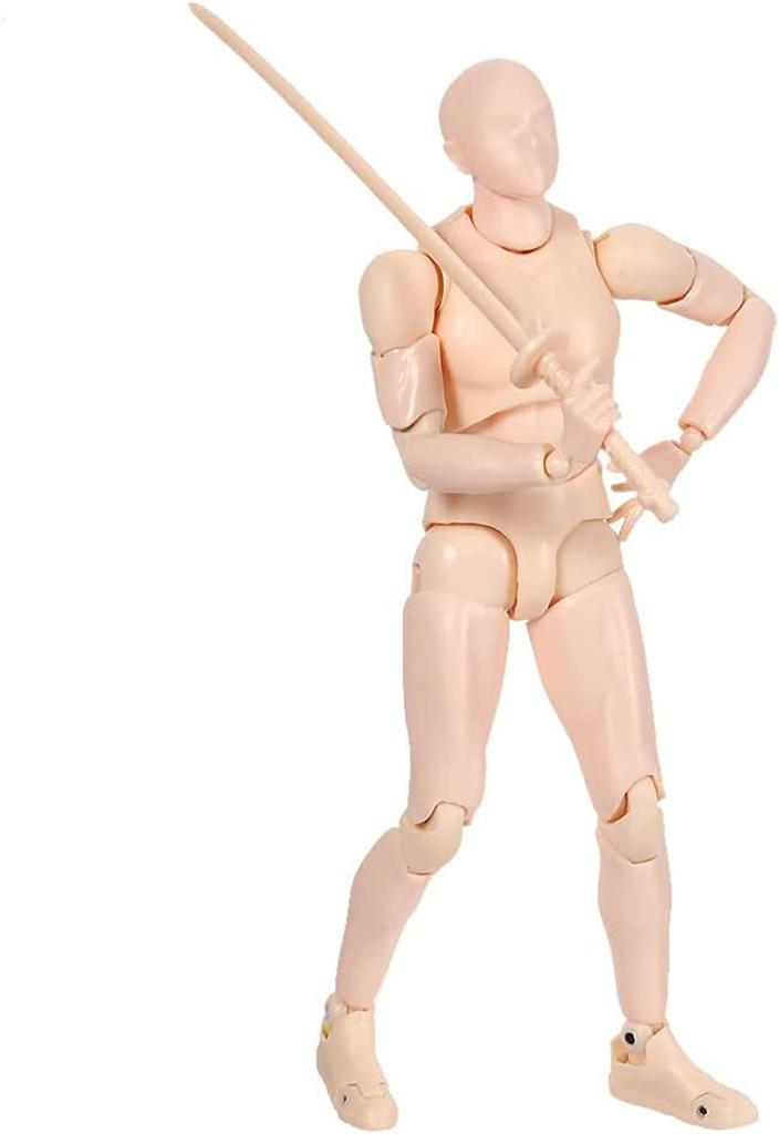 1/12 Scale Male Mannequin Figure Model for Drawing, Manga Drawing, Props, Stand Included, Doll Type, Body for Art Practice (Male, Skin Tone)