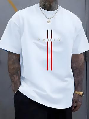 Zomer heren 100% puur katoen casual losse pasvorm plus size PARIS letterpatroon bedrukt ronde hals korte mouwen T-shirt top