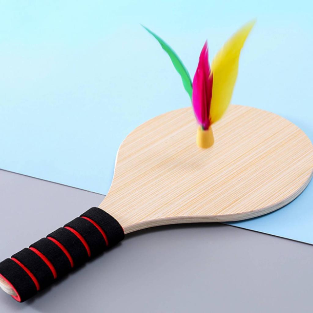 2 Pieces Wooden Paddle Set Indoor Outdoor Activity Shuttlecock Solid Wood Badminton Kit