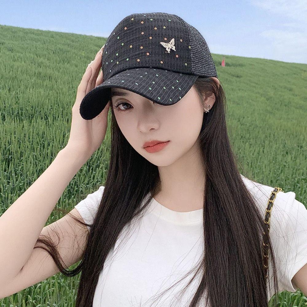 Butterfly Sport Peaked Hat Sequin Summer Sun Hat Casual Mesh Baseball Hat  Riding