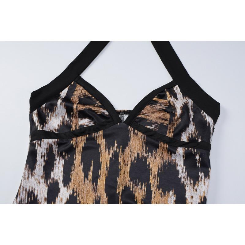 New Fashion Sexy Leopard Print Halter Neck Summer Tube Dress Slim Fit Spice Girl Sleeveless Party Evening Dress Elegant Backless Clothes