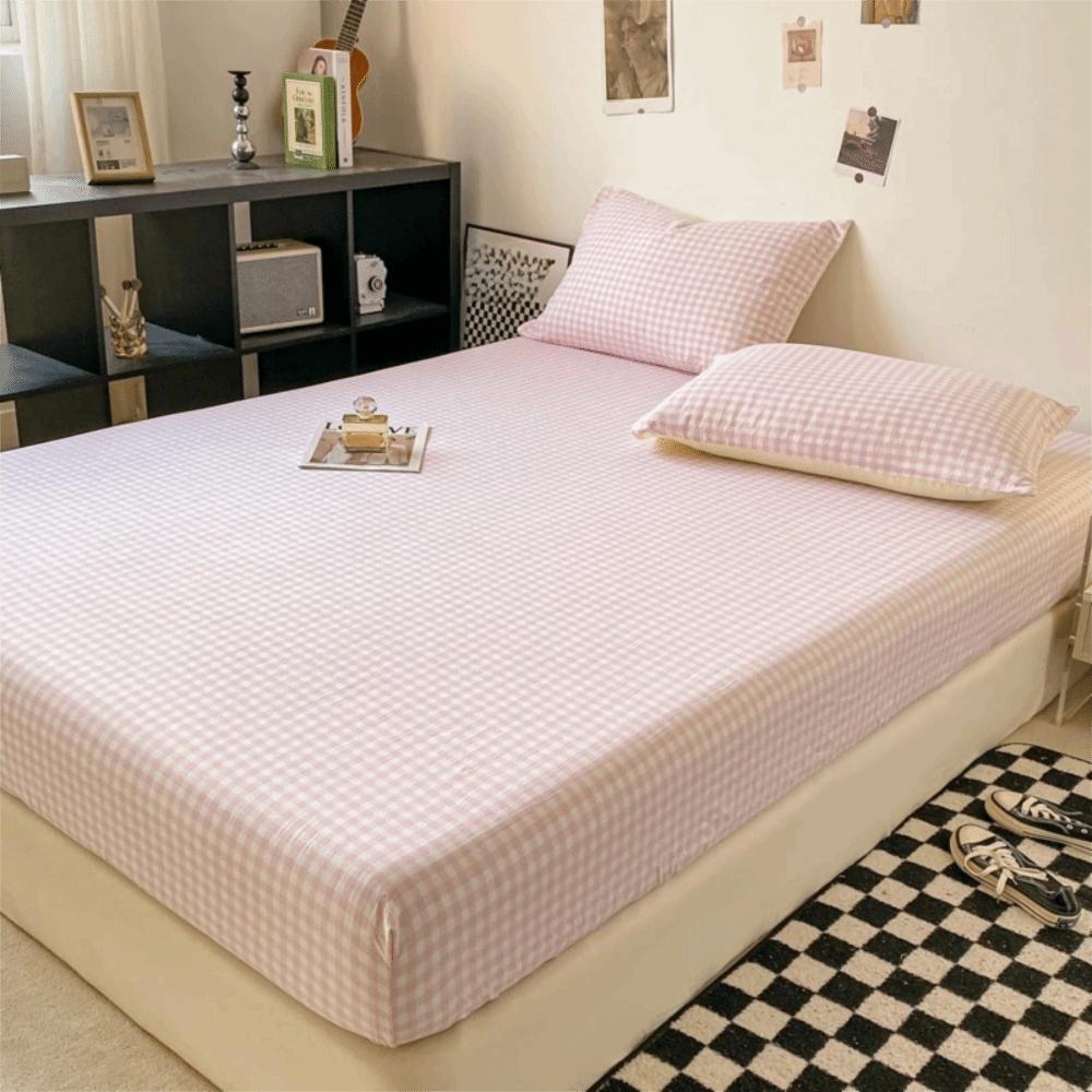 All Inclusive Single Plaid Mattress Cover Non Slip Elastic Band Mattress Protector Skin-friendly Rustic Style Bed Sheet Bedroom