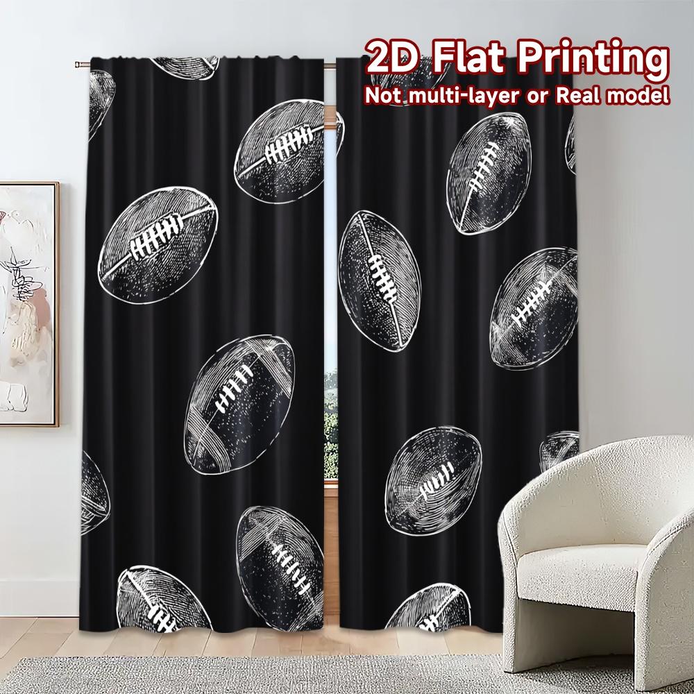 Set aus 2 modernen, flach bedruckten Jit-Vorhängen ohne Stange Fußball-Rausch Beliebter Polyester-Vorhang mit Thermofunktion
