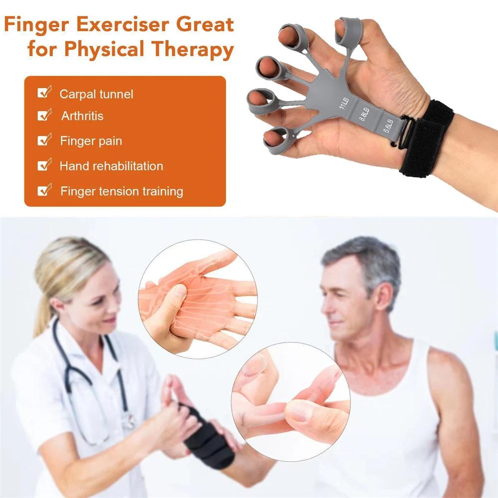 Silicone 5-Finger Grip Strengthener - Hand Rehabilitation Exerciser for Finger/Wrist Therapy & Vein Circulation Improvement