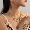 Bohemian Ocean Style Necklace and Bracelet Set with Imitation Starfish, Shell and Pearl Pendants