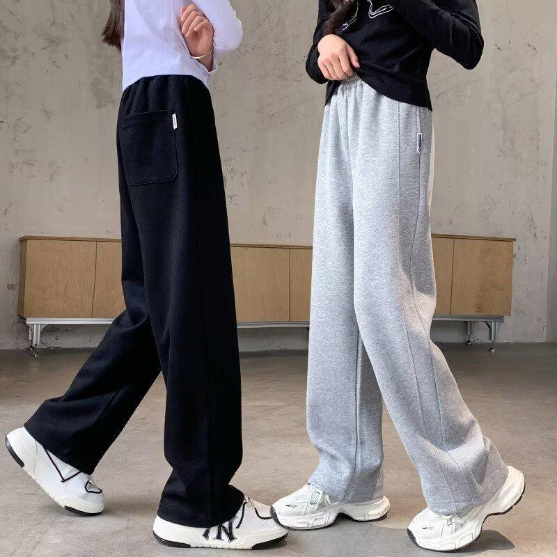 2024 Girls' Sweatpants: Velvet, Wide-Leg, Casual Sportswear for Spring & Autumn