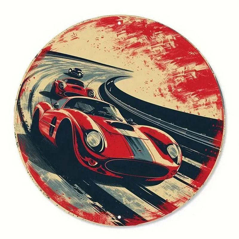 2D Retro Car Tin Painting for Bars Cafes Interior Wall Decor