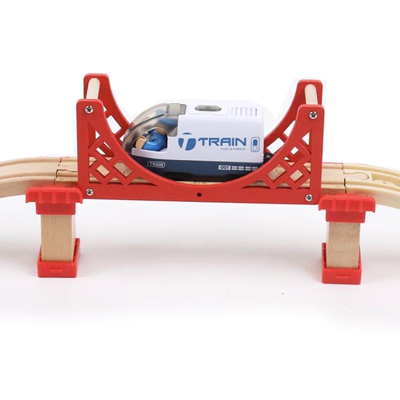 Children's Toy Gift Wooden Colored Pier Double Bridge Track Accessories Compatible with Electric Trains and Wooden Track S P095