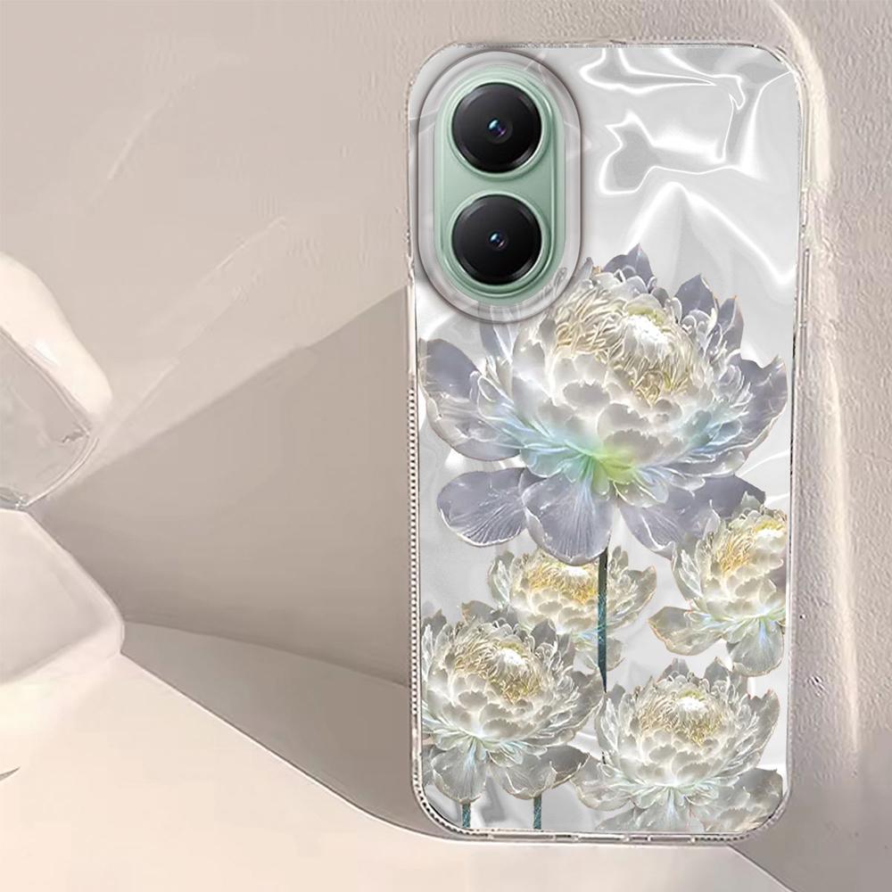 Weiße Pfingstrose Lotusdruck Damen Mädchen Wassertextur Handyhülle für Xiaomi Poco X5 M6 Pro X6 X3 Pro NFC C75 C71 C65 C61 M5S Hülle