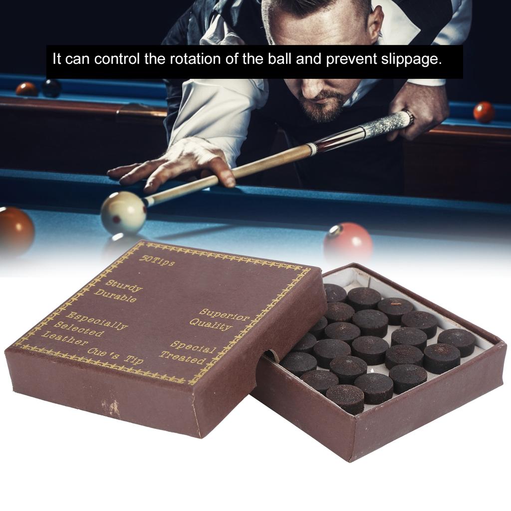 50pcs/box 12mm Cue Tips Kit Snooker Red Leather Cue Stick Tips for Pool Eight Nine Ball