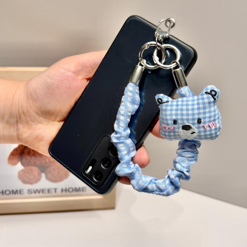 Plaid Fabric Phone Wrist Strap & Keychain with Elastic Hair Tie