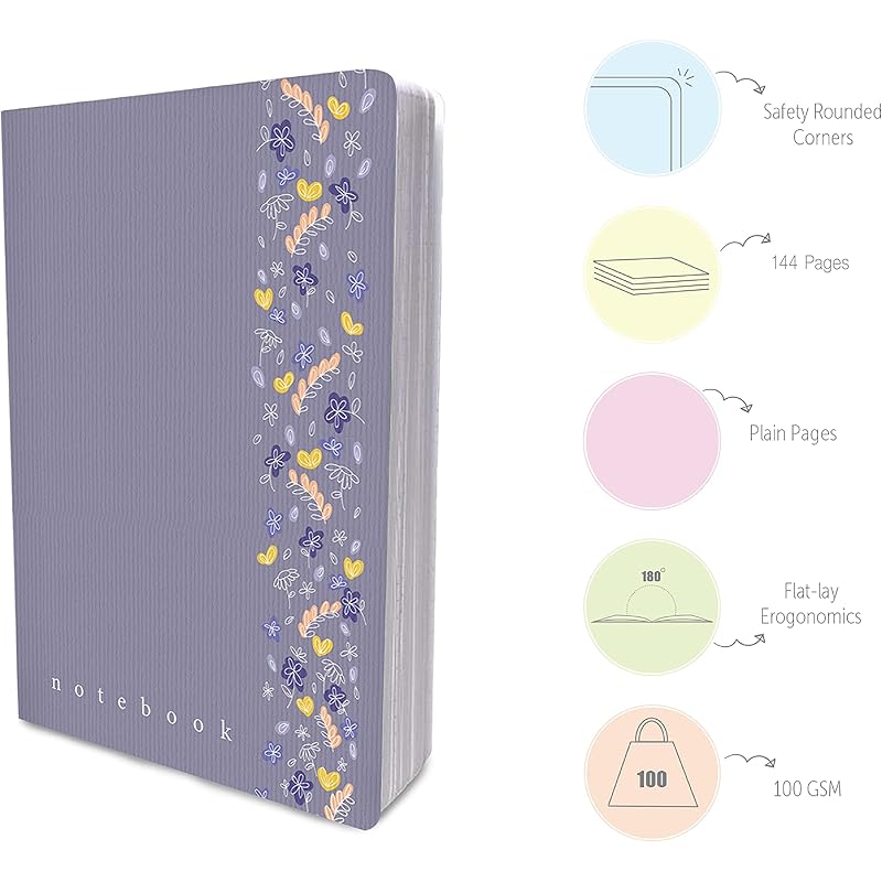 

Factor Notes Notebook: 100 Gsm Ivory Shade Paper Journal Diary, A5, 144 Pages (The Lavender Wildflower, Plain) A5