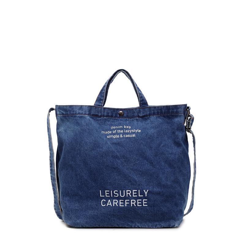 

Трендова велика містка ретро джинсова сумка через плече - сумка-тоут кросбоді для студентів 36x13x34 cm темно-синього кольору