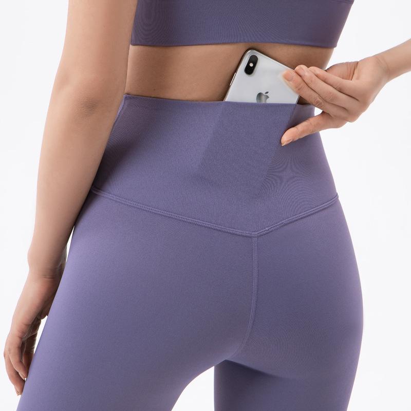Pantaloni da Yoga da Donna a Vita Alta, Effetto Solleva Glutei Color Pesca - Senza Cuciture Visibili, Sensazione Nuda