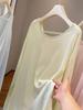 Women's Crew Neck Long Sleeve T-Shirt Loose Fit Korean Leisure Cover Up Top Solid Color Back Twist Knotted Sun Protection Blouse