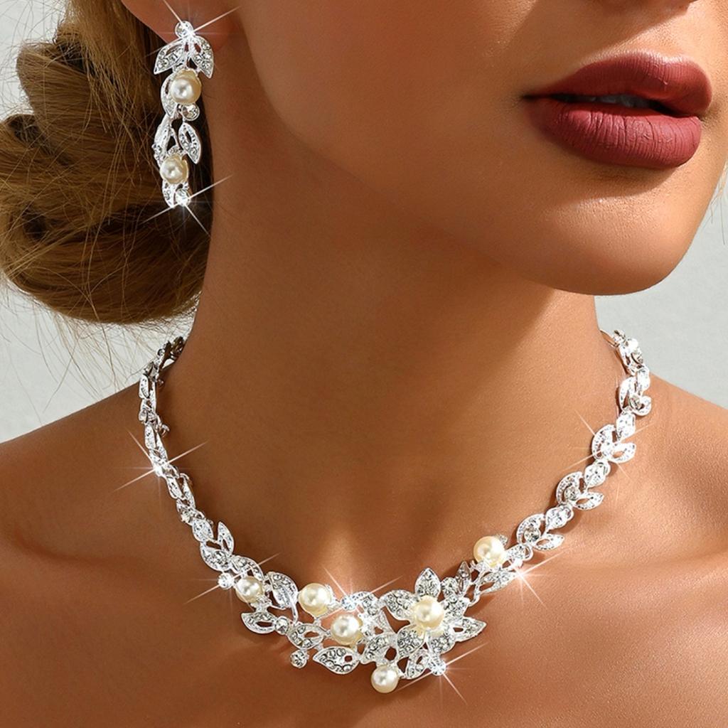 Bridal Jewelry Set Necklace Earrings Two Piece Set for Women