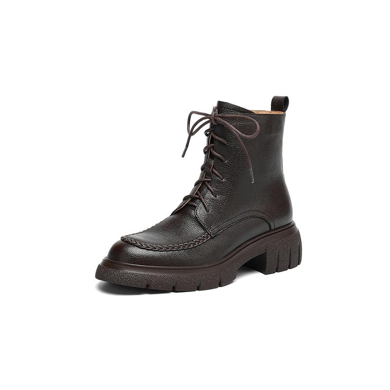 

Мода 2025 Новые Осенние Женские Ботинки Круглый Носок Массивный Каблук Обувь Женская Обувь Ботильоны Челси Мотоциклетные Ботинки Платформа Ретро Обувь 34