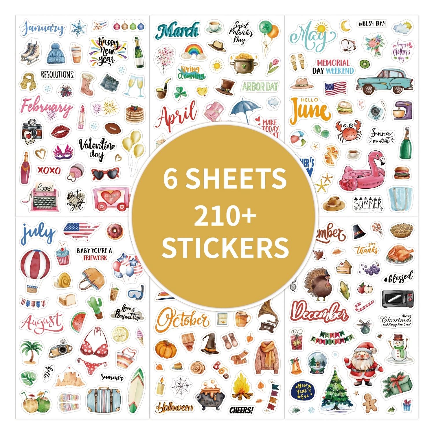 

210+pcs Pieces Self-Adhesive Vintage Glitter Paper Stickers Suitable for Scrapbooking, Journals, Planners - Irregular Shapes