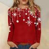 3D Christmas Snowflake Gradient Print Round Neck Long Sleeve T-shirt Casual Long Sleeve Top Party Loose Women's Top