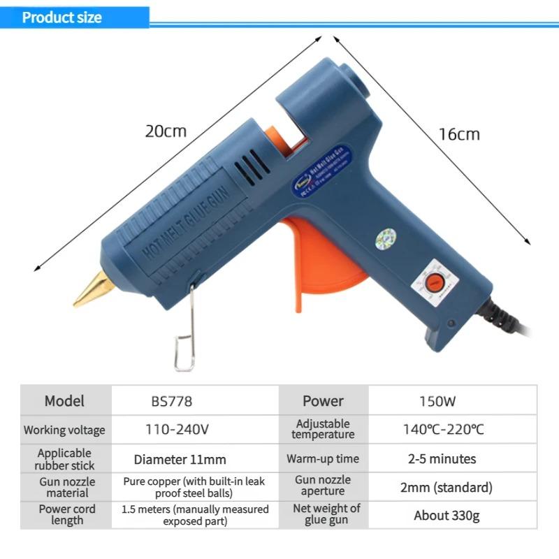 Adjustable Temperature 150W Hot Melt Glue Gun, Large Hot Glue Sticks, For DIY and Craft Projects